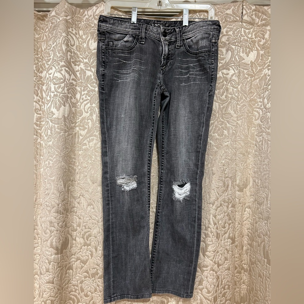EXPRESS Vintage Women's Sz 4 Distressed Punk Grunge Jeans - Light Gray / Black